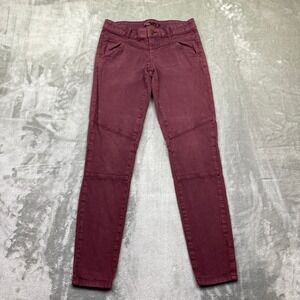Prana Jodi Burgundy Moto Skinny Pants Women Sz 2 Fits 27" Cotton Spandex Casual‎